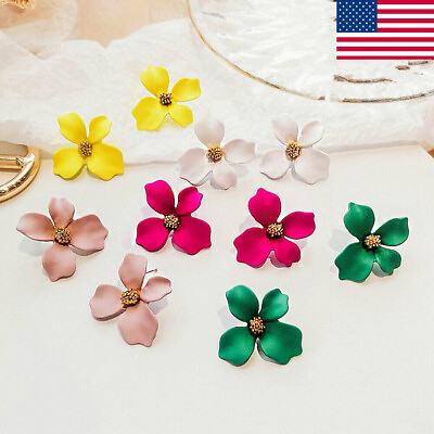 #ad Fashion Women Boho Painting Big Flowers Ear Stud Earrings Summer Jewelry Gift US $1.70