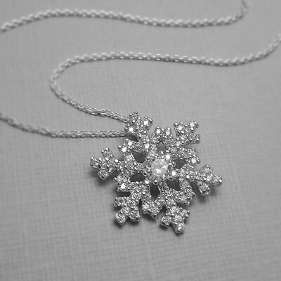 Romantic Snowflake Cubic Zircon 925 Silver Necklace Pendant Women Party Gift C $3.28