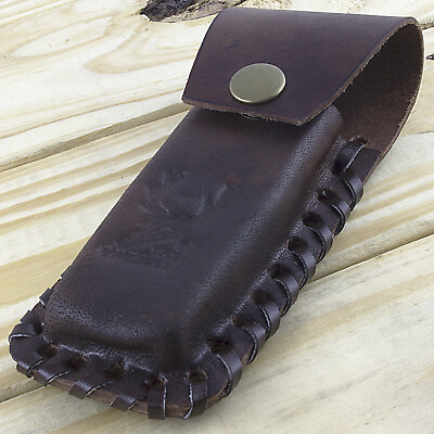 #ad 5quot; REAL LEATHER KNIFE CARRYING POUCH w BELT LOOP Tool Folding Case Sheath Brown $6.95
