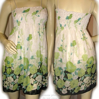 #ad New Womens Sleeveless Spaghetti Dress S Sundress Floral Print White Green Summer $28.00