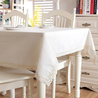 #ad Linen Cotton Thicken Tablecloth Lace Washable Coffee Dinner Table Cloth Banquet $57.64