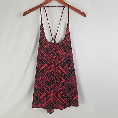 #ad Trendy Shirt Womens Large READ Spaghetti Strap Top Red Geometric Scoop Neck $11.06