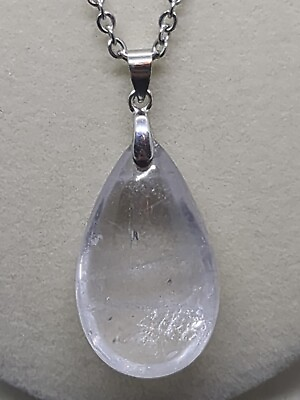 #ad Large CLEAR QUARTZ Crystal TEARDROP Pendant Necklace 18quot; $15.00