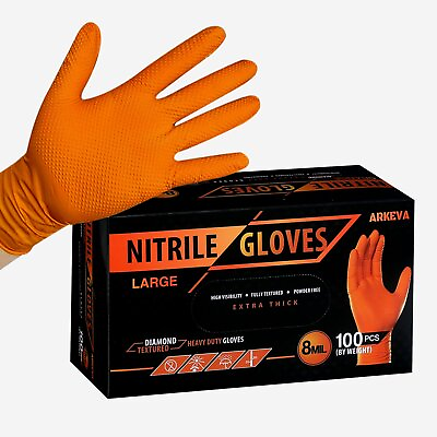 #ad #ad Heavy Duty Orange Industrial Nitrile Gloves with Raised Diamond Texture 8 mil $17.49