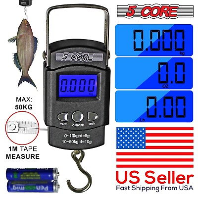 #ad 5 Core Portable Fish Scale Handheld Electronic Digital Hanging Weight 110lb 50kg $5.95