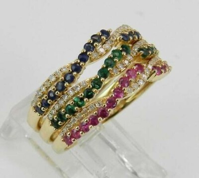 #ad 2.10Ct Simulated Diamond Sapphire Ruby Emerald Women Ring 925 Silver Gold Plated $86.19