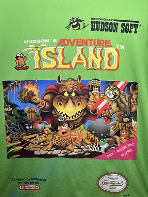 #ad Adventure Island Hudson Soft Shirt Mens M Medium Green Short Sleeve Nintendo $49.99