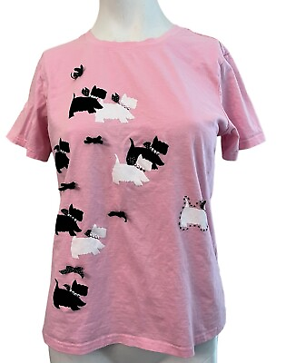 #ad Ladies M Scottish Terrier Pink T Shirt Bows Black and White Scottie Applique $19.54