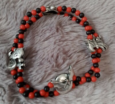 #ad Black And Red Halloween Bat Ghost Pumpkin Witch Stretch Bracelet $9.00