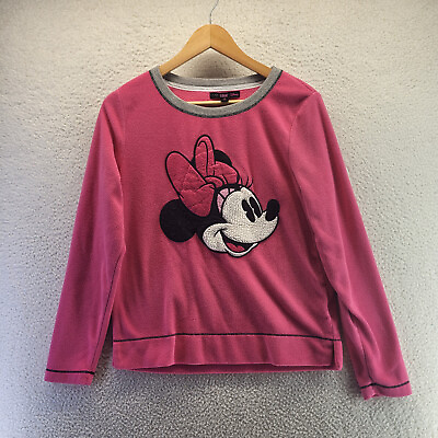 #ad Live Love Disney Minnie Mouse Pink Long Sleeve Fleece Textured Adult Ladies M $15.72