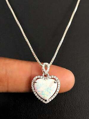 #ad Valentine Day 2Ct Heart Fire Opal Simulated Heart Pendant 14K White Gold Plated $97.49