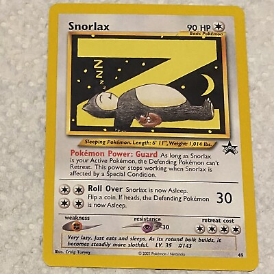 #ad Pokémon TCG Snorlax #49 Black Star Promo 90 HP 2002 Card Excellent Condition $46.99