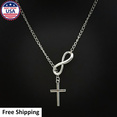 #ad Women#x27;s Fashion Jewelry 925 Sterling Silver Infinity Cross Necklace $4.63