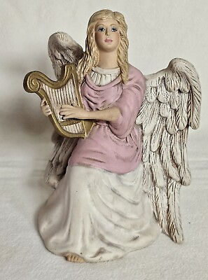 #ad Vintage Angel Playing A Harp Figurine $15.00