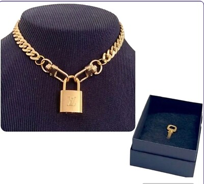 #ad Louis Vuitton Authentic Padlock amp; Key on Necklace Vintage LV Pendent $85.00