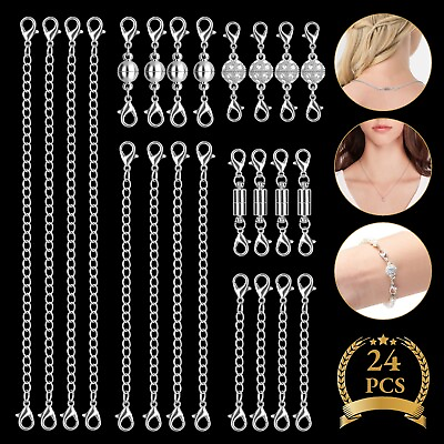 #ad 24Pcs Strong Magnetic Lobster Clasp Jewelry Necklace Bracelet Extender Chain Set $12.98