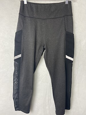 #ad WOMENS ACTIVE LEGGINS BLACK SIZE S WITH MESH SIDE CROPPED $8.50