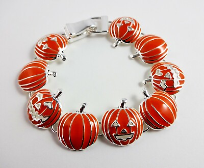#ad Halloween Bracelet Pumpkins Fall Jack O#x27;Lanterns Magnetic Clasp Icon Collection $13.99