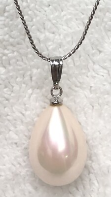 #ad Large Pear Shaped Pearl Pendant Pink White Comes With 17” Gold Plated Chain $99.00