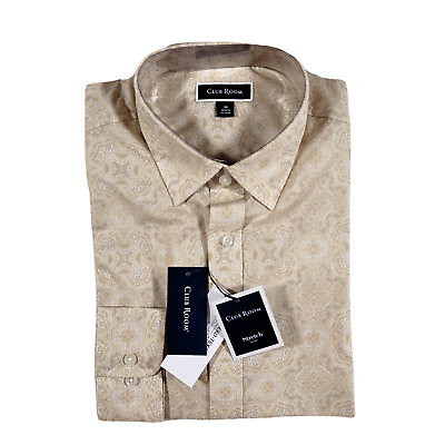 #ad Club Room Medallion Print Shirt Mens Medium Sand Tan Combo $10.49