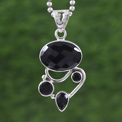#ad Black Onyx Gemstone Pendant 925 Sterling Silver Beautiful Handmade Solid Jewelry $32.00