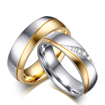 #ad Hot Women#x27;s Gold Wedding Bands Rings Men Titanium Steel Forever Lovers Ring C $2.69