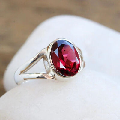 #ad Garnet Gemstone Ring Handmade 925 Silver Statement Birthday Ring HM1441 $14.95