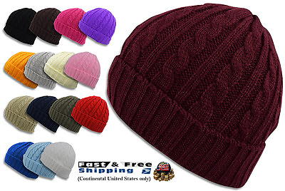 #ad Beanie Winter Warm Cable Knit Crochet Hat Unisex Cap Braided Big Cuff Fold 3024 $9.99