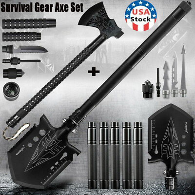 #ad Shovel Axe Set Camping Survival Folding Tactical Hatchet Spade Outdoor Hunting $79.99