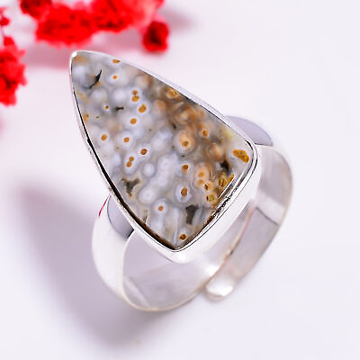 #ad Ocean Jasper Gemstone Ethnic Handmade 925 Silver Plated Ring Adjustable GSR 8406 $19.99