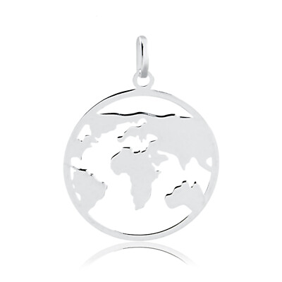 #ad World Map 925 Sterling Silver Hypoallergenic Pendant for Necklace Women Men $27.99