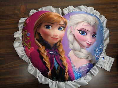 #ad Disney Frozen Pillow Heart Ruffle Anna Elsa Pink Purple Satin 14quot; X 12quot; 2013 $11.04