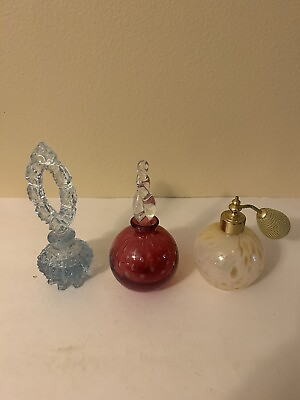 #ad Vintage Glass Perfume Bottles Lot Of 3 $44.50