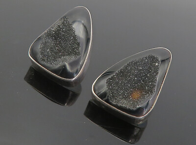 #ad DEAN SANDOVAL JR. NAVAJO 925 Silver Vintage Black Onyx Druzy Earrings EG4103 $111.90