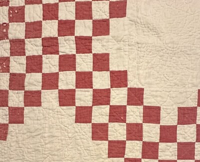 #ad Vintage Cutter Quilt Piece 18” x 22” Nice Quilting Red Cream Worn amp; Tattered #1 $29.96