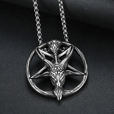 Baphomet Satanic Goat Pendant Necklace Biker Jewelry Stainless Steel Chain 24quot; $11.98
