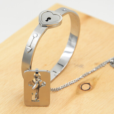 #ad Heart Key Bracelet Pendant Necklace Jewelry Set Stainless Steel Lover Women Gift $8.99