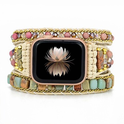 #ad Natural Stone Watchband 3 Layer Winding Apple Watch Band Stone Bead Woven Watchb $26.90