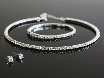 #ad Best Seller Clear Swarovski Elements Jewelry Set Single Rows $29.95