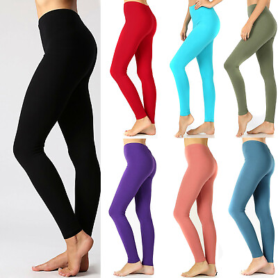 #ad Womens Soft Stretch Cotton High Waisted Leggings Long Workout Yoga Pant Fitness $12.99