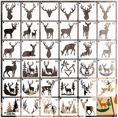 #ad 35 Pack Deer Stencils for Painting on Wood Pine Tree Stencils Deer Head Antle... $22.55