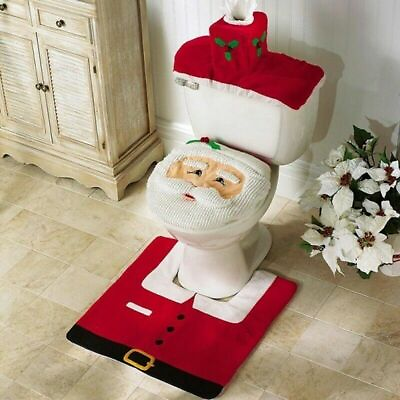 Merry Christmas Toilet Seat Cover Santa Claus Bathroom Mat Christmas Home Decor $10.55