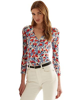 #ad Lauren Ralph Women#x27;s Floral Surplice Jersey Top Slim Fit Multicolor Small S $49.89