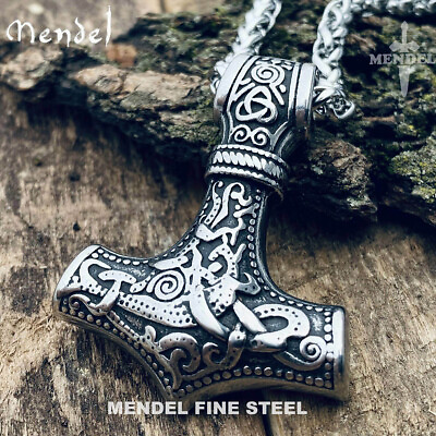#ad MENDEL 30 Inch Mens 3D Heavy Stainless Steel Thors Hammer Pendant Necklace Chain $15.99