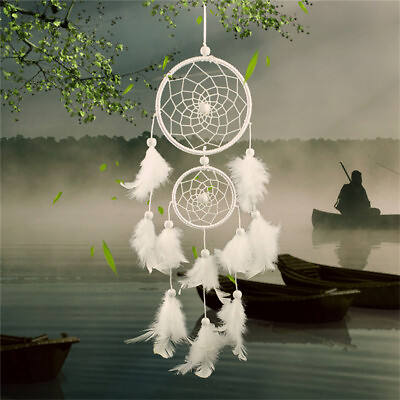 #ad White Dream Catcher Circular With Feathers Wall Hanging Decor $8.33