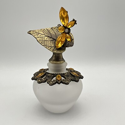 Vintage Art Nouveau Perfume Bottle brass enameled dragonfly rhinestone Broken $9.99