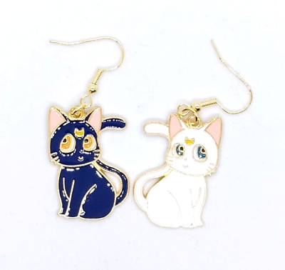 #ad LUNA amp; ARTEMIS EARINGS Sailor Moon Cute Cat Pair Blue White Anime Gift Set Lot $4.65