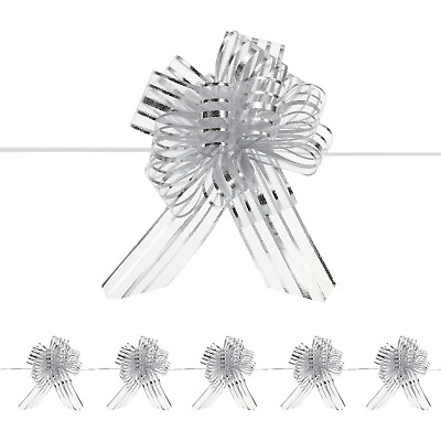 5pcs 6 Inch Organza Large Pull Bow Gift Wrapping Bows Chiffon Silver $7.88