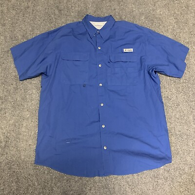 #ad Columbia PFG Shirt Adult Large Short Sleeve Short Sleeve Fishing Blue $19.88