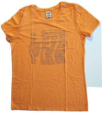 #ad Victoria#x27;s Secret PINK Bling Campus Short Sleeve T Shirt Orange L $19.98